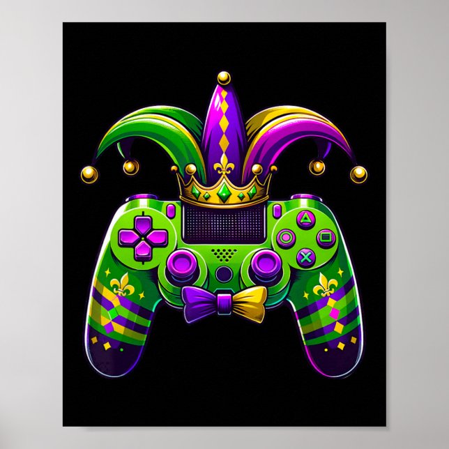 Mardi Gras Videospiel-Controller-Narrenhut Junge K Poster (Vorne)