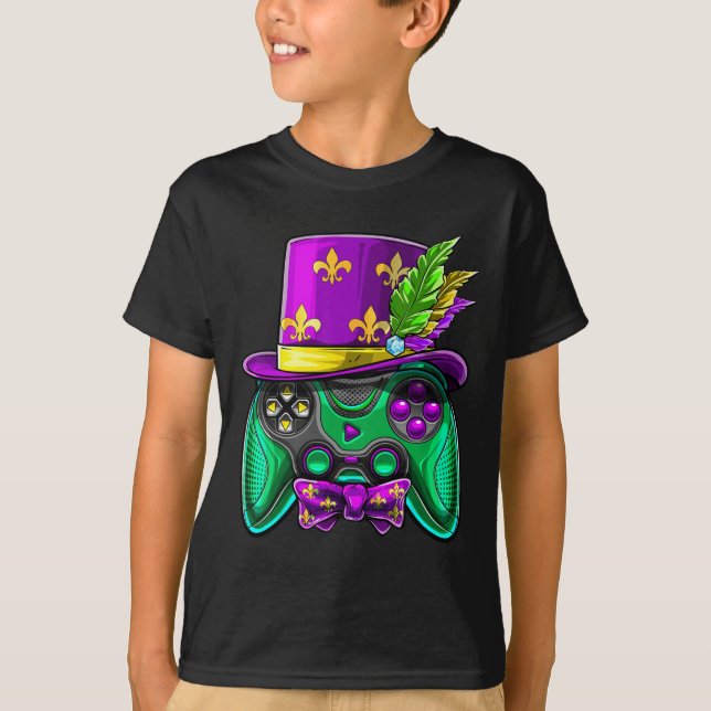 Mardi Gras Videospiel-Controller-Narrenhut-Kostüm T-Shirt (Vorderseite)