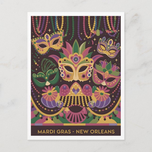 Mardi Gras Vintag Postkarte (Vorderseite)