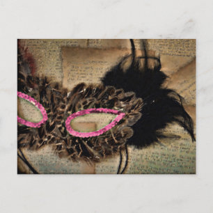 Mardi Gras Vintage Antik Schrift Rosa Braune Maske Postkarte