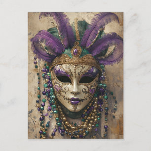 Mardi Gras Vintage Masken Perlen Postkarte