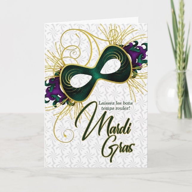 Mardi Gras Violet, Gold und grüne Maske Karte (Vorderseite)