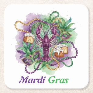 Mardi Gras Wasserfarben-Feier  Rechteckiger Pappuntersetzer
