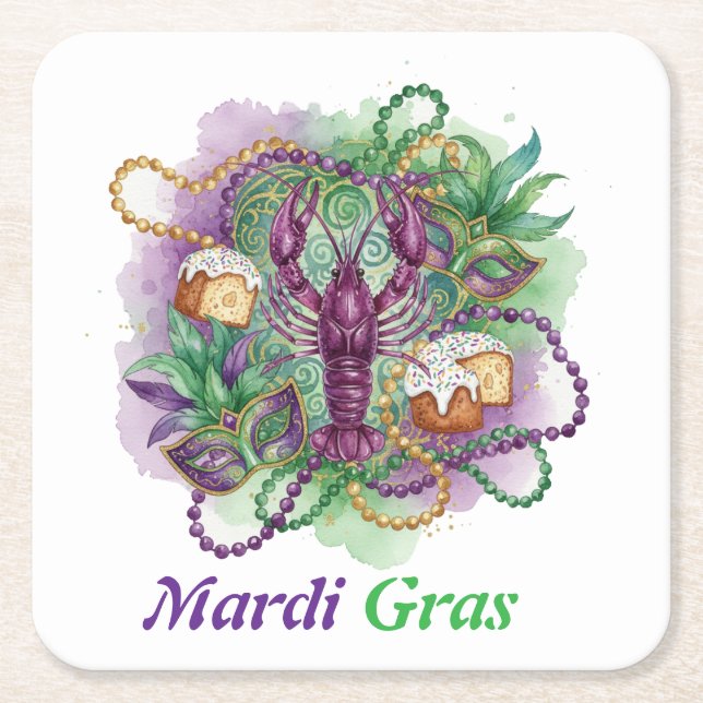 Mardi Gras Wasserfarben-Feier  Rechteckiger Pappuntersetzer (Vorderseite)