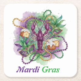 Mardi Gras Watercolor Celebration Rechteckiger Pappuntersetzer