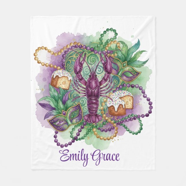 Mardi Gras Watercolor-Feier  Fleecedecke (Vorderseite)