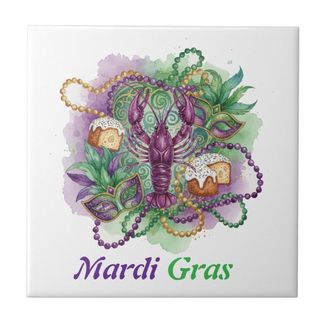 Mardi Gras Watercolor-Feier  Fliese (Vorderseite)