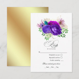 Mardi Gras Watercolor Floral Quinceañera RSVP Karte