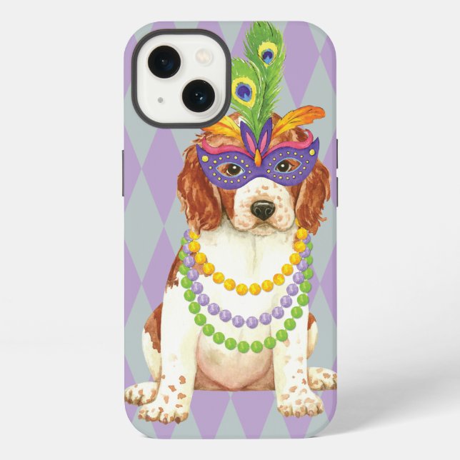 Mardi Gras Welsh Springer Spaniel iPhone Hülle (Rückseite)