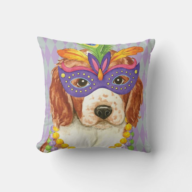 Mardi Gras Welsh Springer Spaniel Kissen (Vorderseite)