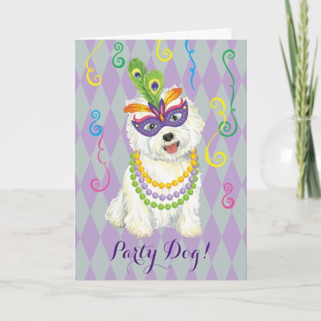 Mardi Gras Westie Karte (Vorderseite)