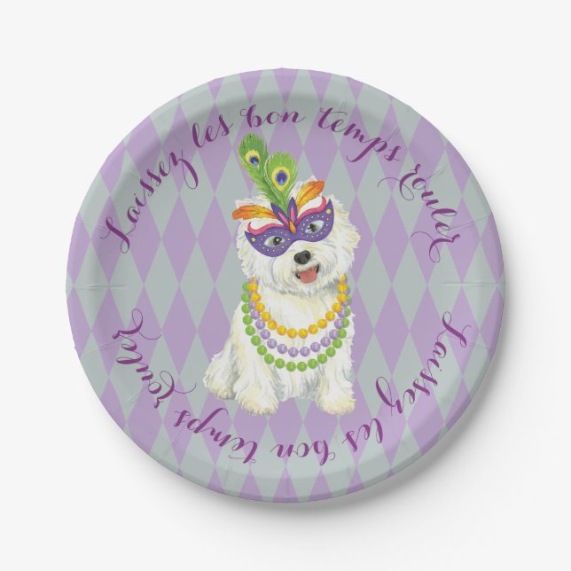 Mardi Gras Westie Pappteller (Vorderseite)