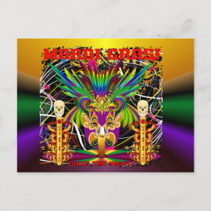 Mardi Gras Witch Doctor-Skull V-3-T Postkarte