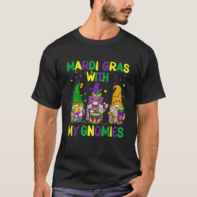 Mardi Gras with My Gnomies Mardi Gras Three Gnomes T-Shirt (Vorderseite)