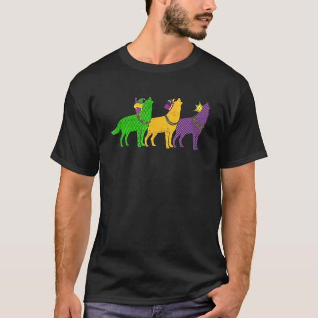 Mardi Gras Wolf Beads Festival Tiere Jester Hat T-Shirt (Vorderseite)