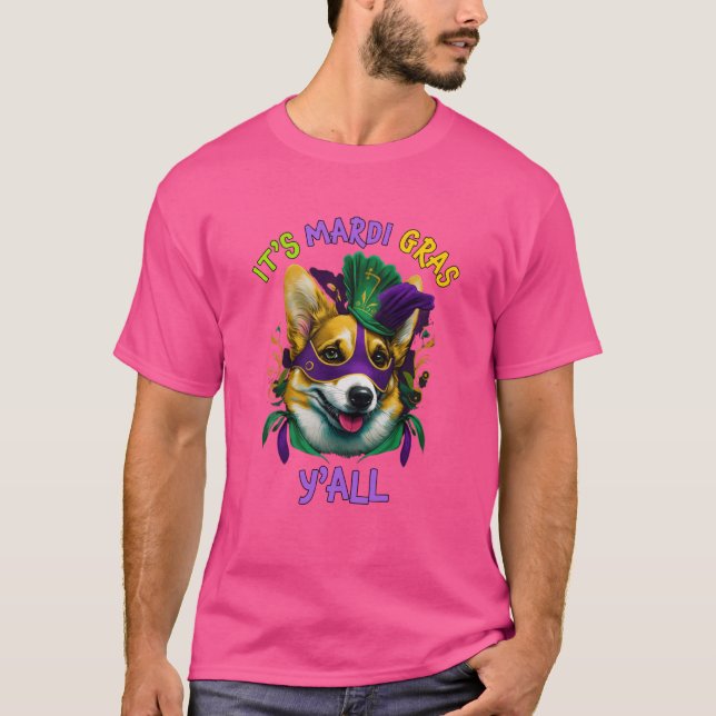 Mardi Gras Yall Corgi Mardi Gras Party MaskenCo T-Shirt (Vorderseite)