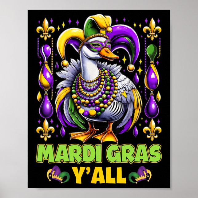 Mardi Gras Y'all Duck Fleur-de-lis Parade Poster (Vorne)