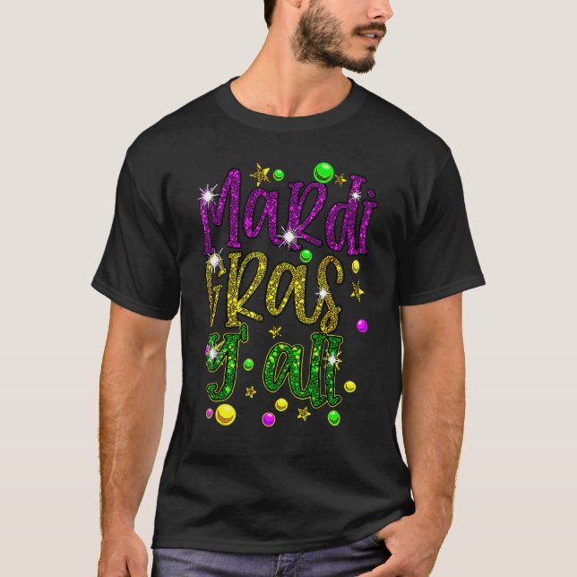 Mardi Gras Y'all Galveston Fun Cute Beads And Mask T-Shirt (Vorderseite)