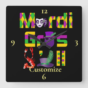 Mardi Gras Y'all Thunder_Cove Quadratische Wanduhr