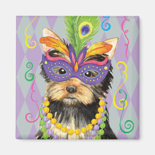 Mardi Gras Yorkie Magnet