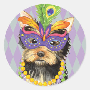 Mardi Gras Yorkie Runder Aufkleber