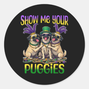 Mardi Gras Zeigen Sie mir Ihren Mops Mardi Gras Runder Aufkleber