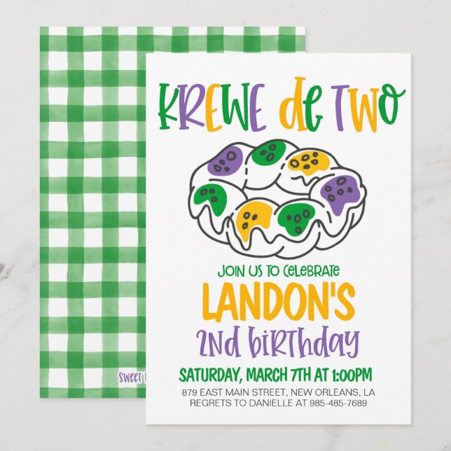 Mardi Gras zum zweiten Geburtstag Einladung (Vorne/Hinten)