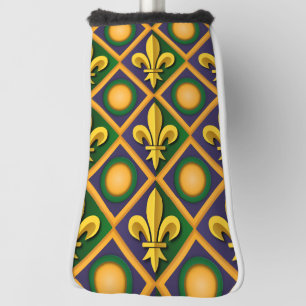 Mardi-Grasmuster mit goldenem Fleur-de-lis Golf Headcover