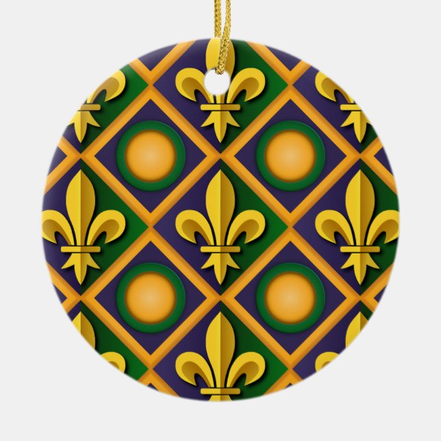Mardi grass pattern with golden fleur-de-lis keramik ornament (Vorne)