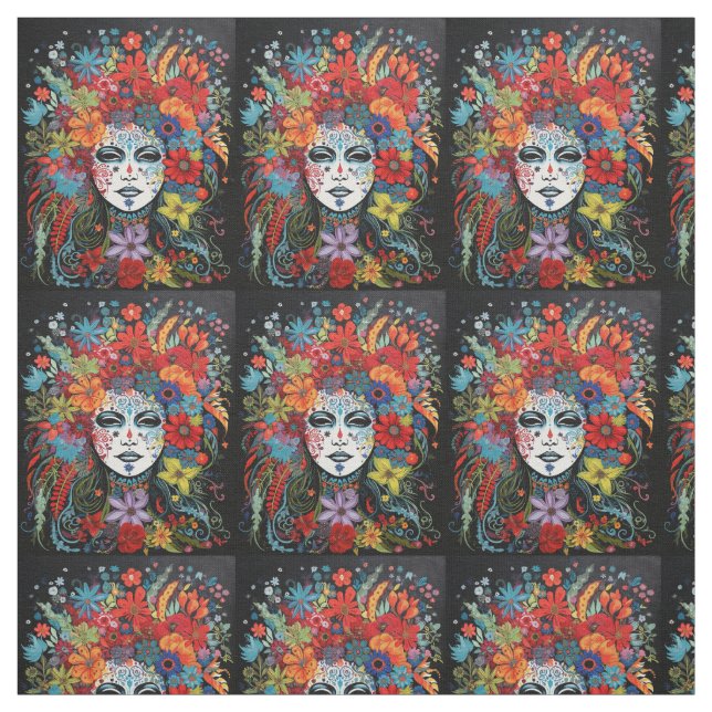 Mardi Grass Woman in Maske mit Hitze farbenfroh Stoff (Muster)