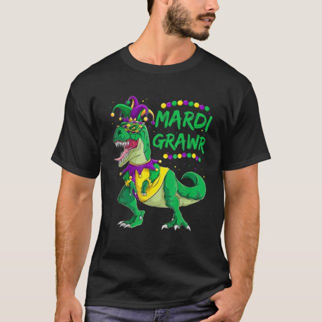 Mardi Grawr Dino Jester Outfit, Mardi Gras T Rex K T-Shirt (Vorderseite)