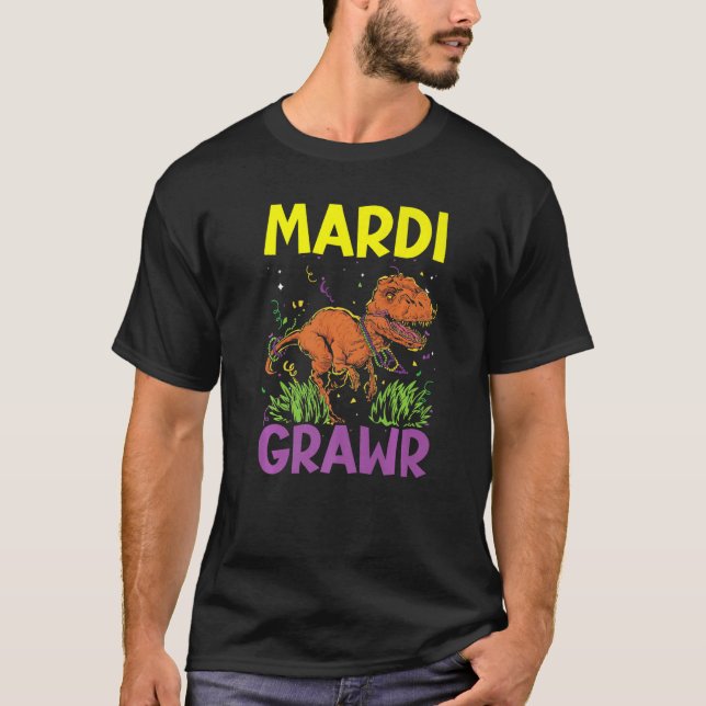 Mardi Grawr Mardi Gras Celebration Dinosaur T-Shirt (Vorderseite)