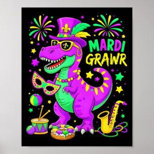Mardi Grawr T-Rex Dino Mardi Gras Dinosaurier Perl Poster