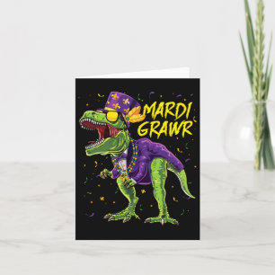 Mardi Grawr T-rex Dinosaur Dino Mardi Gras Kids Bo Karte