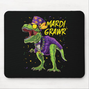 Mardi Grawr T-rex Dinosaur Dino Mardi Gras Kids Bo Mousepad