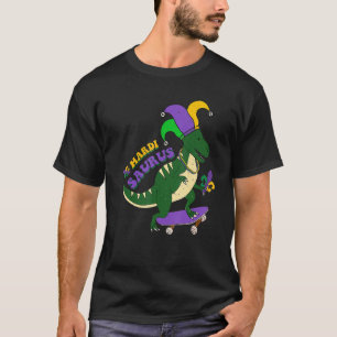 Mardi Saurus Retro Skateboard Rex Mardi Gras Fleur T-Shirt