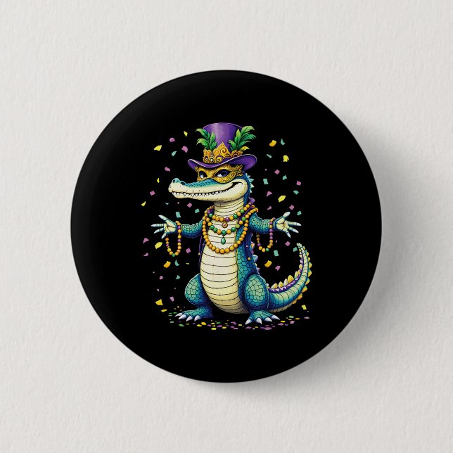 Mardigator Alligator Bruh Funny Mardi Gras Costume Button (Vorderseite)