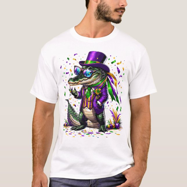 Mardigator Mardi Gras Alligator Kostüm T-Shirt (Vorderseite)
