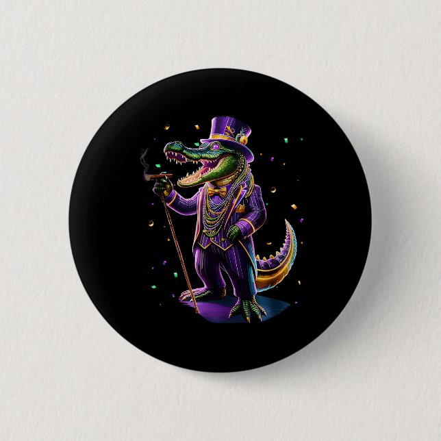 Mardigator Mardi Gras Alligator Kostüme Männer Fra Button (Vorderseite)