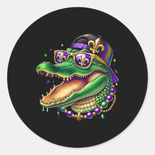 Mardigator Mardi Gras Alligator Mardi Gras Carniva Runder Aufkleber