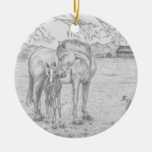 Mare and Foal Keramik Ornament