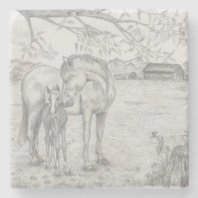 Mare and Foal Steinuntersetzer (Vorderseite)