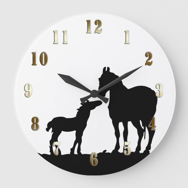 Mare and Foal Wall Clock Große Wanduhr (Vorderseite)