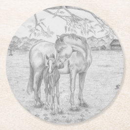 Mare und Fohlen Runder Pappuntersetzer