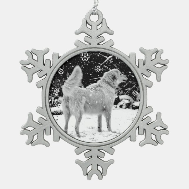 Maremma-Schnee Schneeflocken Zinn-Ornament (Vorderseite)