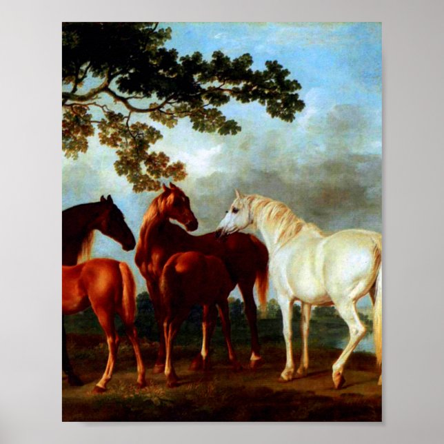 Mares in einer Flusslandschaft von George Stubbs Poster (Vorne)