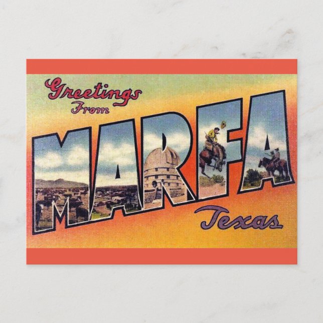 Marfa Texas Vintage Reisen Grüße Postkarte (Vorderseite)