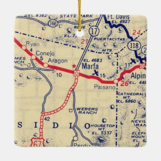 Marfa TX Vintage Karte Keramikornament (Rückseite)