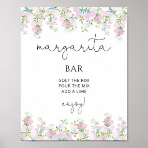 Margarita-Bar Blush Pink Florale Hochzeitsdusche Poster