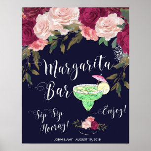 Margarita-Bar-Schild Hochzeit marine rosa floral Poster